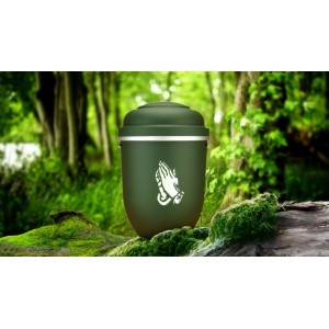 Biodegradable Cremation Ashes Funeral Urn / Casket - PARADISE GREEN with PRAYING HANDS